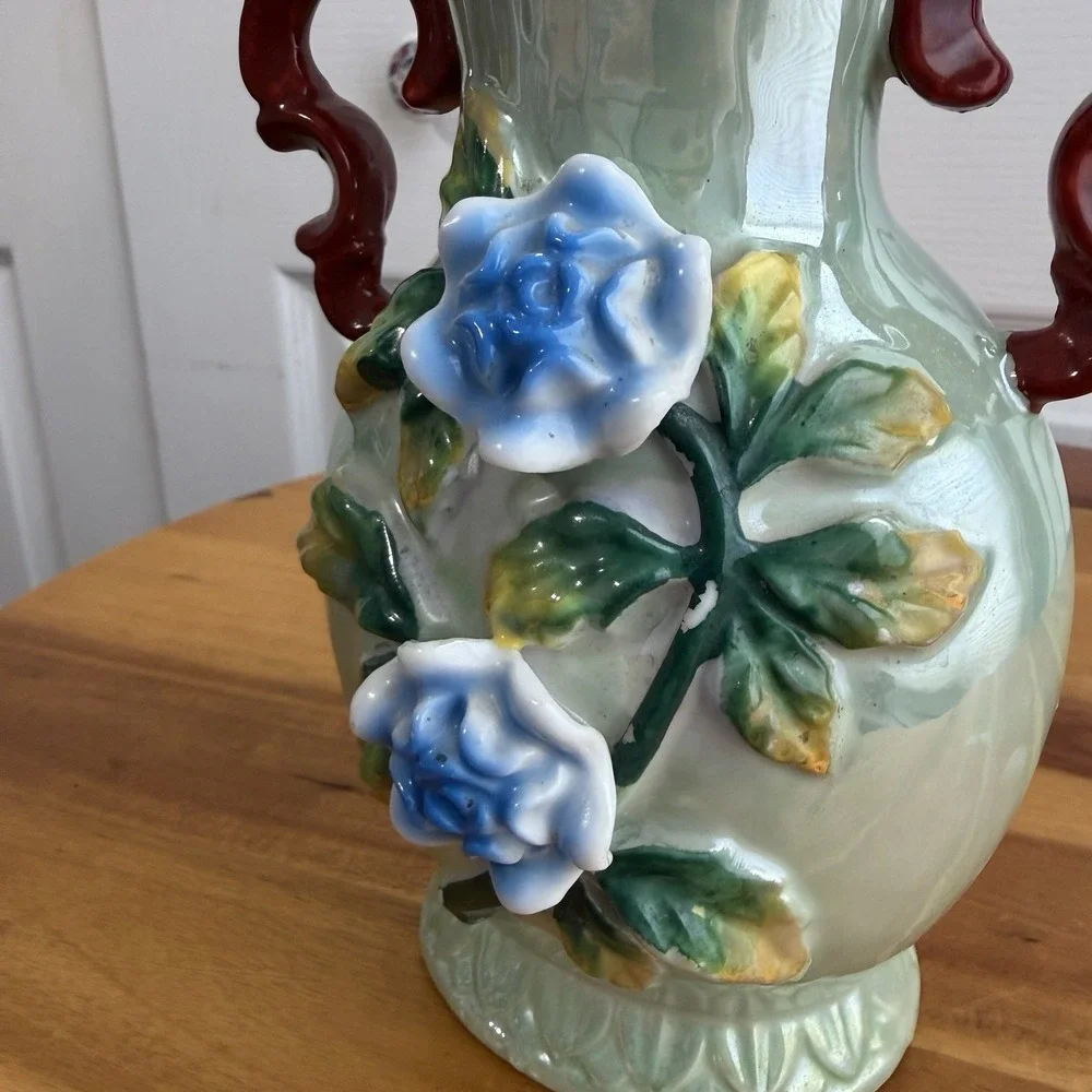 Vintage Lusterware Japan 3D Floral Multicolor Vase Grannycore Collectible Gifts